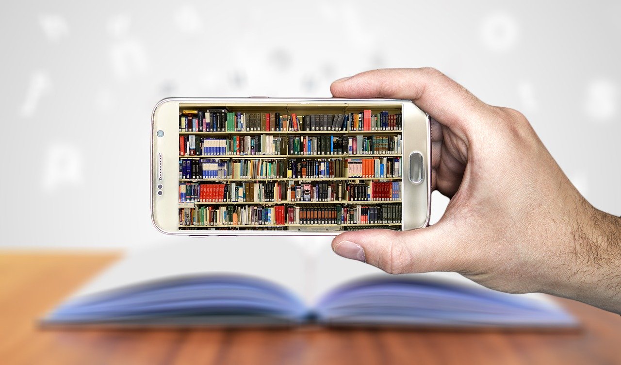 Photo de bibliothèque sur un téléphone portable